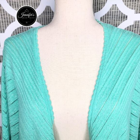 Alfred Dunner Women's Mint Green Silver Threading Chevron Open Cardigan Size XL - Picture 3 of 10
